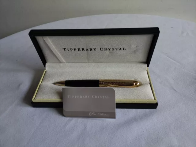 New Tipperary Chrystal gold and black Ball Point Pen in wood presentation box