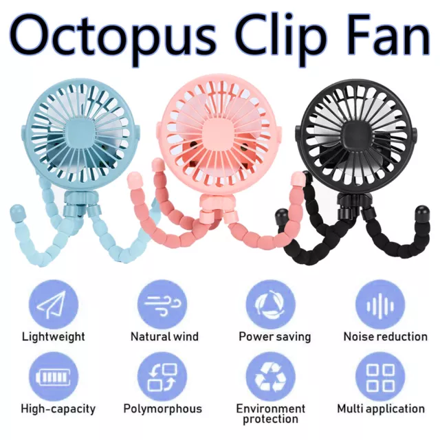 USB Flexible Mini Handheld Fans Fan Portable Octopus Clip-on Baby Stroller For