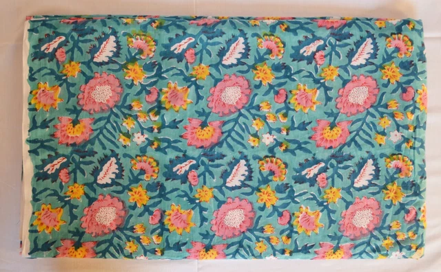 Indien Coton Doux 18.3m Course Desseré Tissu Main Bloc Imprimé Couture Tissu
