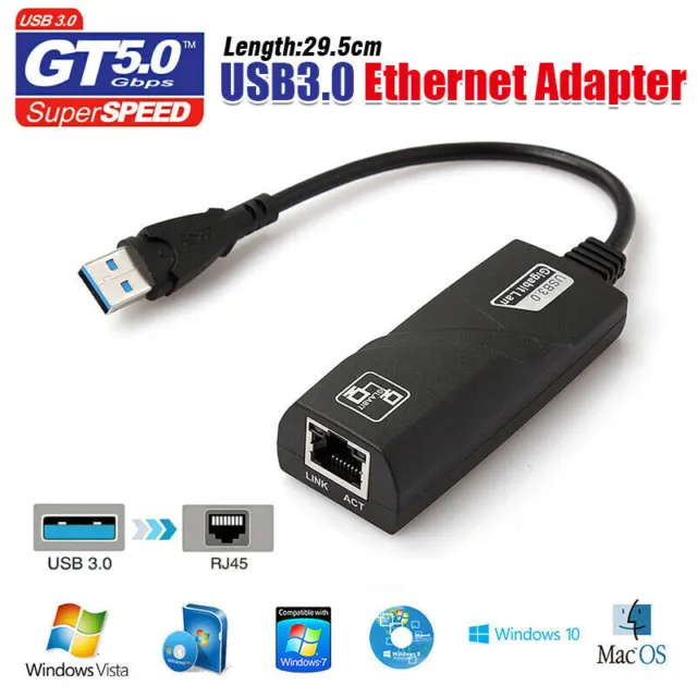 New USB 3.0 to Gigabit RJ45 Ethernet LAN Adapter 1000Mbps for PC Laptop Mac AU
