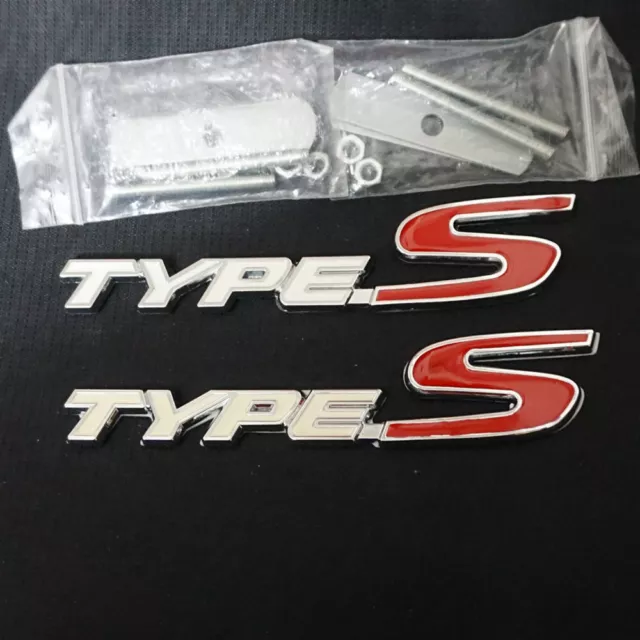 2x TYPE-S White Red Chrome Metal Grille Emblem Badge 3D Motors Engine Car Luxury