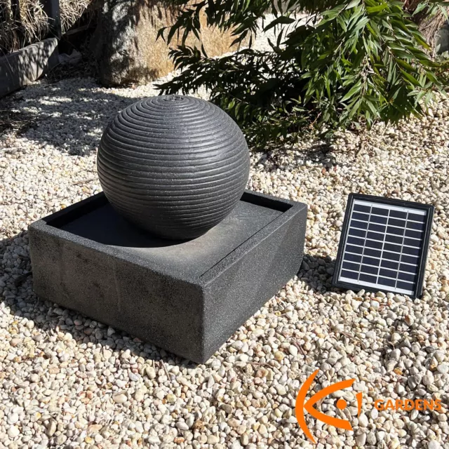 Koi Garden Solar Water Fountain Sphere Square Base Stone Finish Outdoor with LED