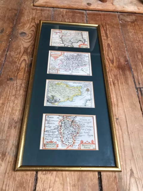 Four framed Maps -  original hand-coloured copperplate engraving circa 1930