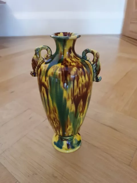 Awaji Keramik Art Deco japanische Vintage Studio Vase in gelber Flammenglasur