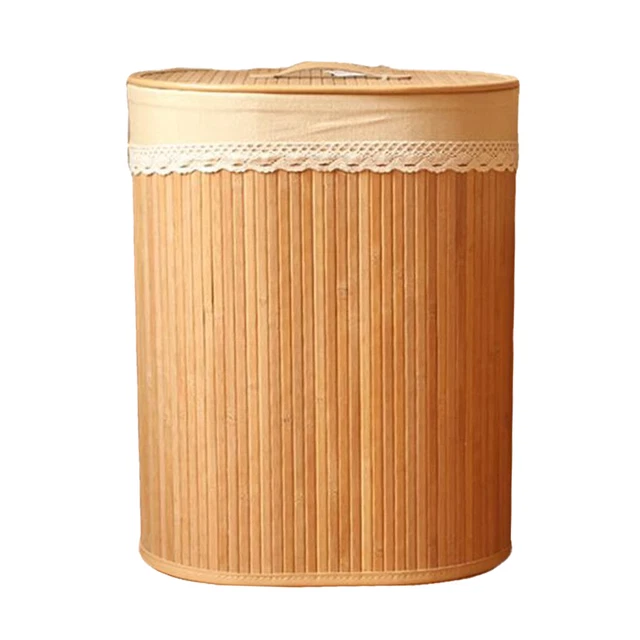 Bamboo Weaving Storage Baskets Foldable Bin Trash Bin Lidded