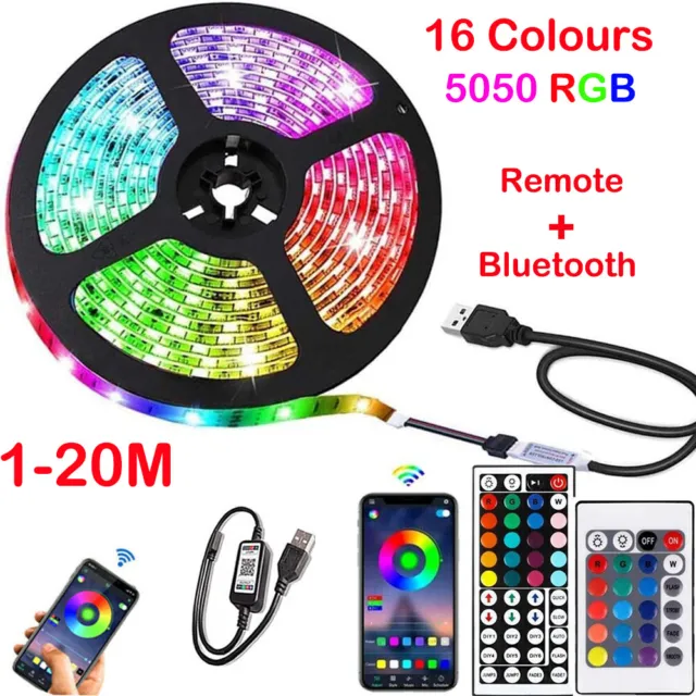 1-20M USB LED Strip Lights 5050 RGB Colour Changing Tape Kitchen TV Lighting New