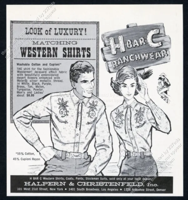1961 H Bar C Ranchwear desert flower Western shirt man woman art vtg print ad
