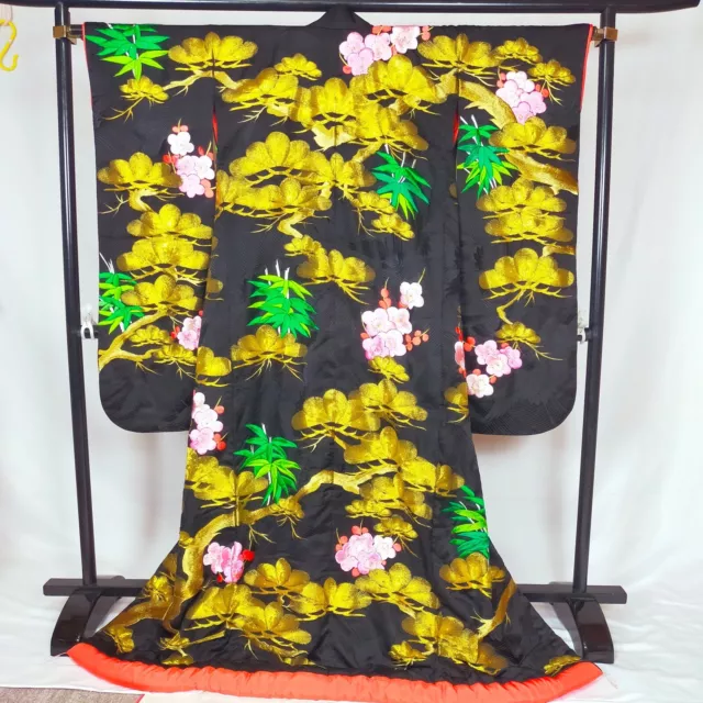 Japanese Kimono Uchikake Wedding Dress Bride Costum Black Embroidery 9075
