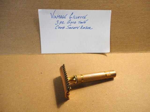 Vintage Gillette 3 PIECE Gold Tone Long Comb Safety Razor