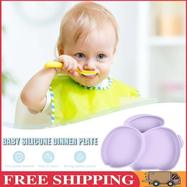 Cartoon Children Dishes Cute Silicone Baby Feeding Dishes Baby Cutlery (Purple)