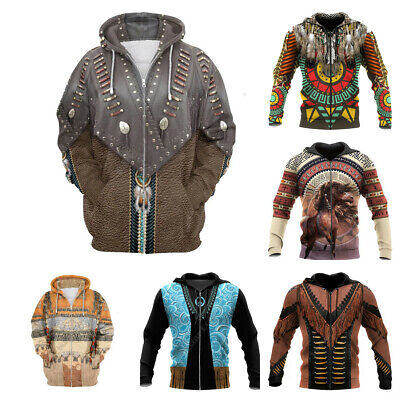 Native American Indian 3D Hoodies Cosplay Sweatshirt Mens Jacket Coat Costumes