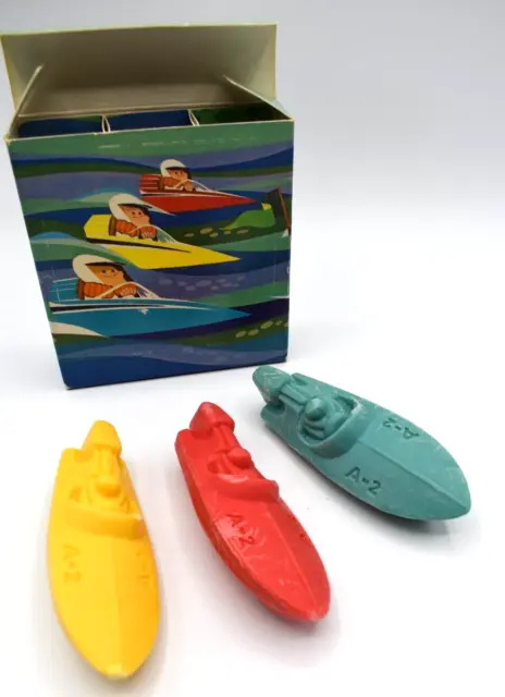 VINTAGE AVON TUB RACERS 3 Race Boat Soaps - New in Box, Red Yellow Blue Made USA