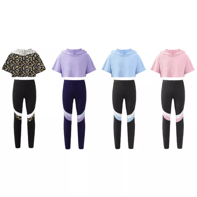Kids Girls Running Suits Crop Tops Tights Pants Summer Tracksuits Workout Sets