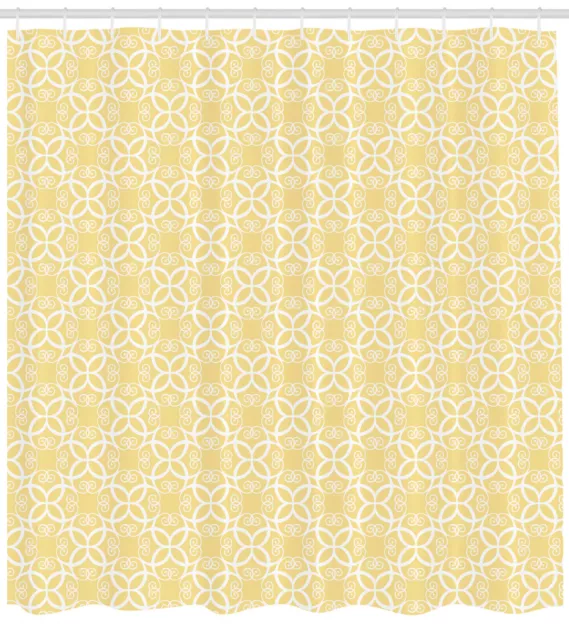 White and Yellow Pattern Shower Curtain Fabric Decor Set with Hooks 4 Sizes