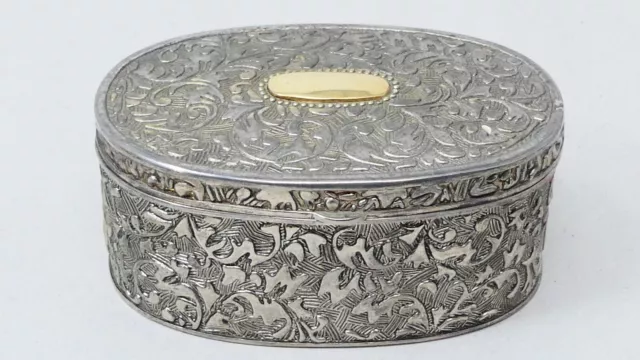 Antique Oval Silver Plated Jewellery Box Velvet Lined Interior