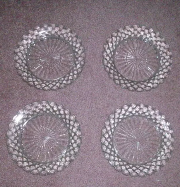 Set 4 WATERFORD Anchor Hocking waffle clear depression dessert salad 7" plates