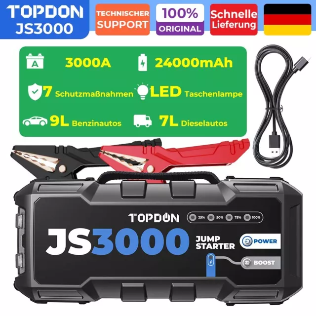 TOPDON JS3000 3000A Starthilfe PowerBank Ladegerät Booster Jumpstarter PKW LKW