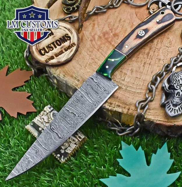Custom Hand Forged Chef Knife Damascus Hard Wood Wooden Bolster Fishing Unique