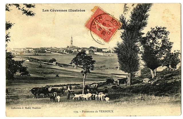 CPA 07 Ardèche Panorama de Vernoux animated animals