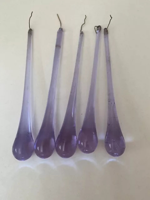 5xVintage Munaro Teardrop Suncatches Venetian Glass Light Lavender (price for 5)