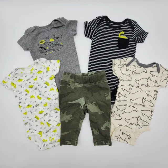 Carters Gerber Short Sleeve Bodysuits Infant Size 0-3 Months Lot of 5 Dinosaurs