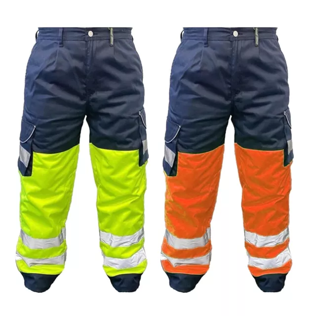 Mens Hi-Viz Visibility Bottoms Safety Pants Work Cargo Stripe Trousers Joggers