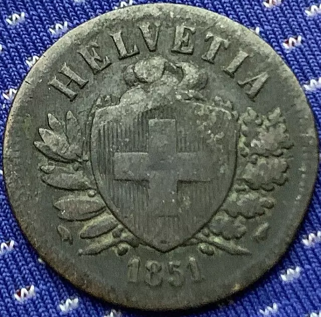 1851 Switzerland 2 Rappen Coin  ( 3.7 Million minted )   #BX268