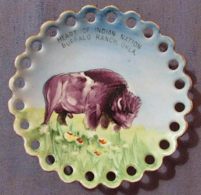 Vintage Buffalo Ranch Oklahoma Souvenir China Dish