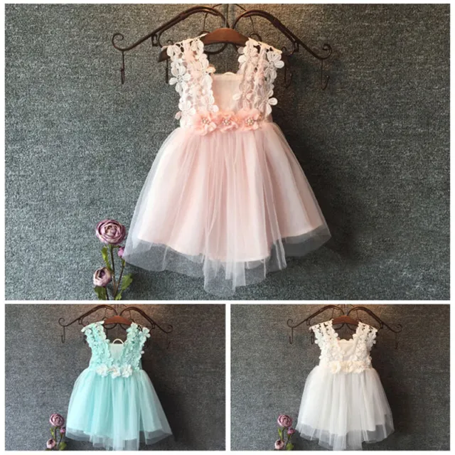 Toddler Baby Girl Princess Party Pageant Wedding Dress Flower Lace Tutu Dresses