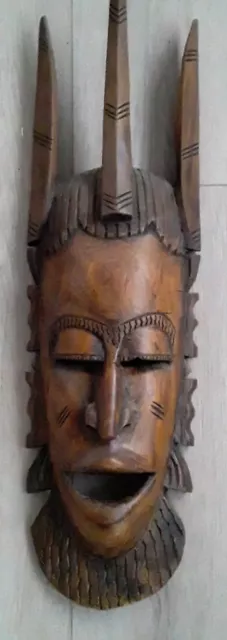 22.5" African Wooden Mask Face Brown Hand Carved Tribal Wall Art Hanging Senegal