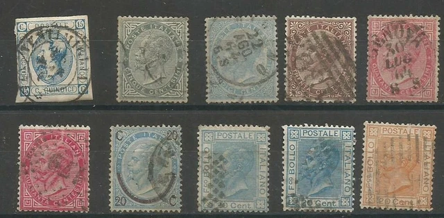 ITALIE - série de 10 timbres oblitérés "Victor-Emmanuel II" de 1863 à 1877