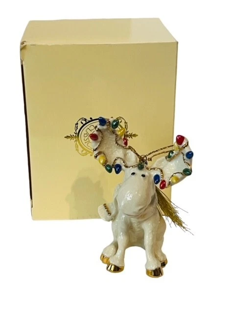 Lenox Christmas Ornament vtg Holiday Classics porcelain NIB box Moose jewels gem