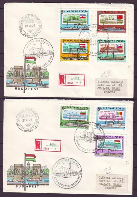 q3292/ Hungary (2 stk) Illustrated Ship Stamp-on-Stamp FDC Cover 1981