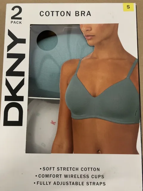 DKNY LADIES WOMEN'S Cotton Bra Green & White Mix 2 Pack Size S