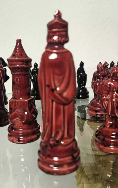 altes ANRI Schachfiguren Keramik Emaille Renaissance Chessmen E.S. Lowe Komplett 3