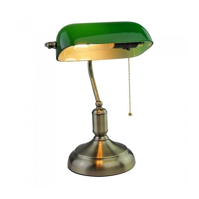 Lampada da tavolo led vintage ottone verde vetro E27 inclinabile accensione filo