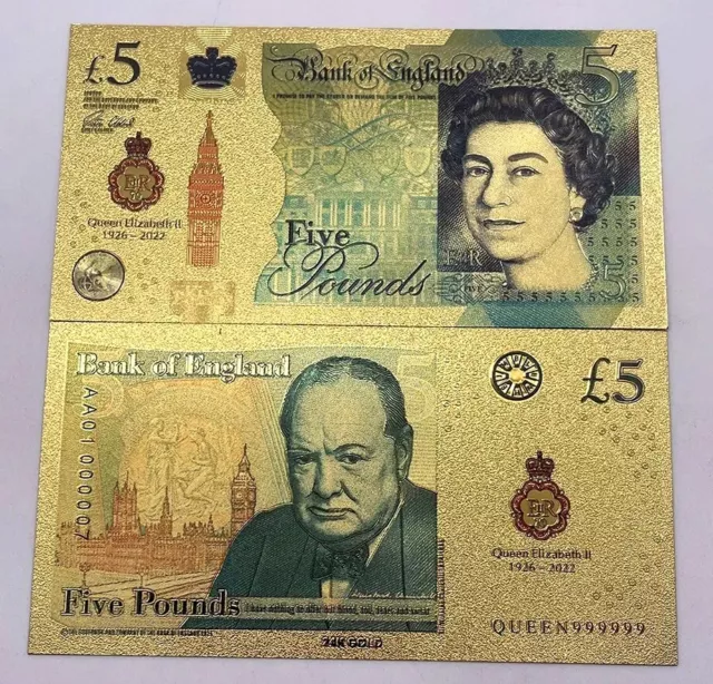 £5 Five Pound 24K Gold Leaf Collectable note . UK SELLER