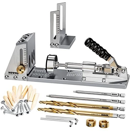 HOWOD Pocket Hole Jig Kit Professional and Upgraded All-Metal Pocket Screw Jig.