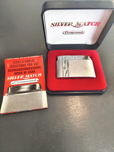 Lighter IN Gas Art-Déco SILVER MATCH Patent Compound