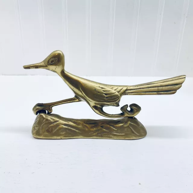 Vintage Brass Roadrunner Figurine Running Bird Solid Brass 8 Inch Metal Art