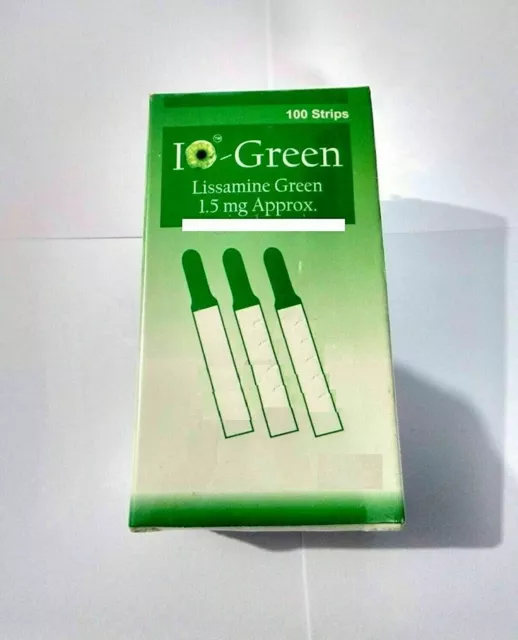 Lissamine Green 1.5mg Green Touch Strips Ophthalmic 100 Strips Box do not stain