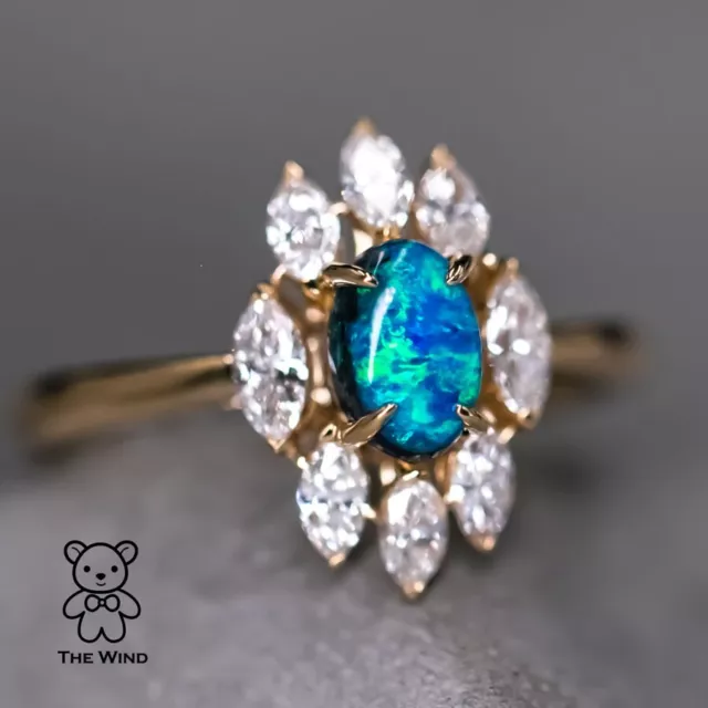 La Eternidad - N1 Black Opal Marquise Diamond Engagement Ring 18K Gold Wedding