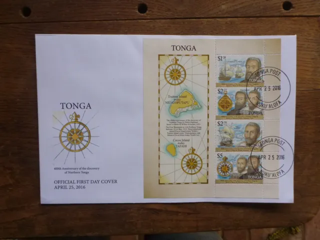 Tonga 2016 Dutch Explorers 4 Stamp Mini Sheet Fdc First Day Cover