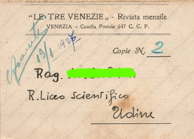 1927? Rivista Mensile Le Tre Venezia Abbonamento Tessera