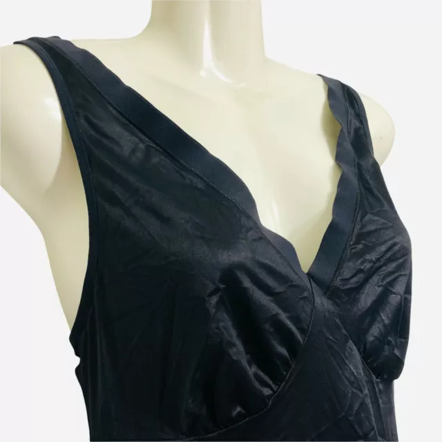 Vanity Fair Body Fresh Slip Womens 36 Black Satin Stretch Nylon V-Neck 2