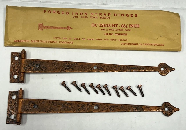 STRAP HINGES 2 Antique Forged Iron 8 3/4" McKinney 3/8 offset Olde Copper Finish