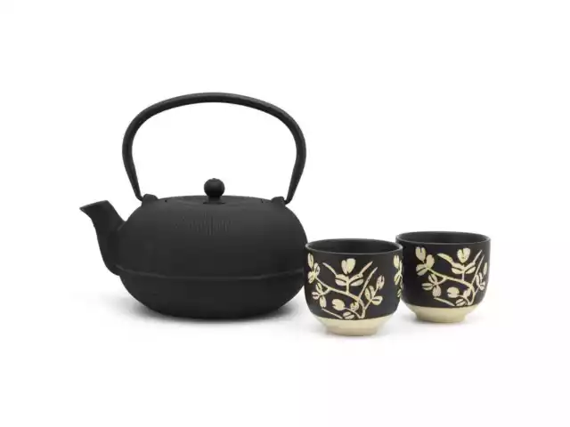 Teeset Sichuan schwarz 1 L Teekanne aus Gußeisen mit 2 Teeschalen