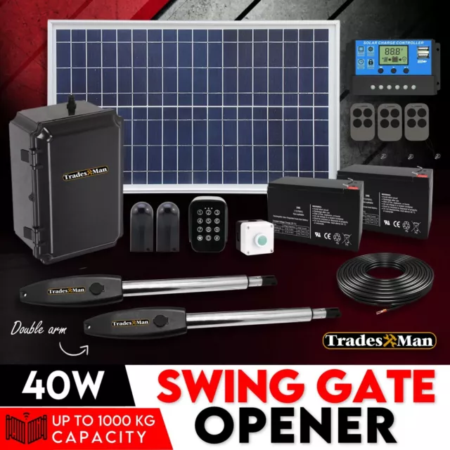 40w Double Swing Gate Opener Automatic Full Solar Power Kit 3x Remote Control FS