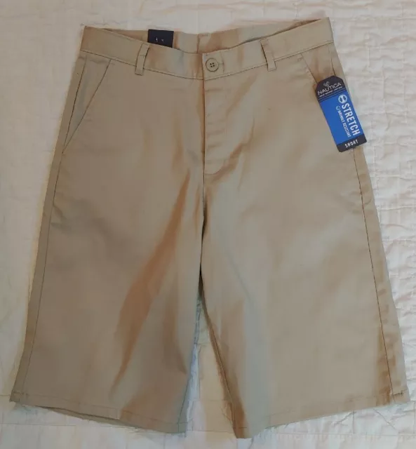 Nautica Boys Khaki School Uniform Shorts Size 18 Regular Adjustable Waist NEW