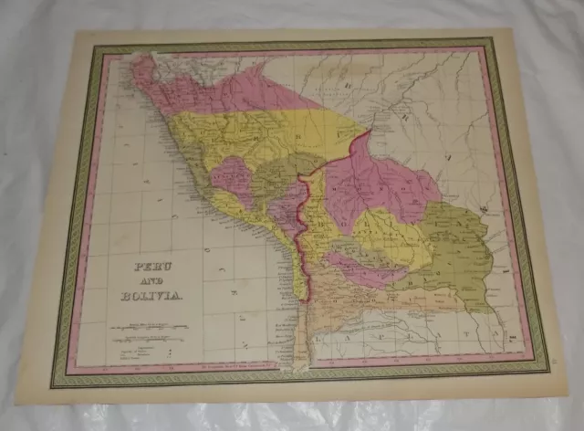 1850s Antique COLOR Map of PERU and BOLIVIA